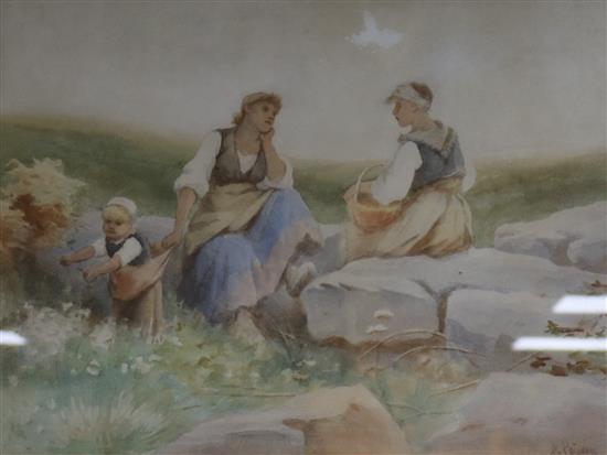 Madeline Hughes (American, 1814-1907), watercolour, Figures in a landscape, 35 x 47cm